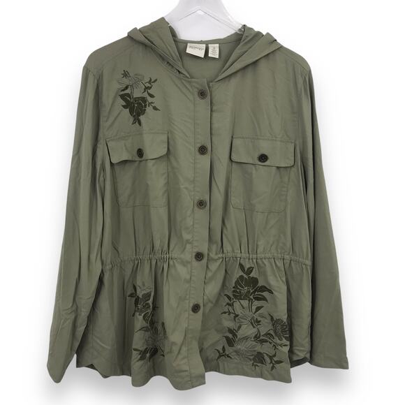Chico's Zenergy Neema Embroidered Utility Jacket XL Womens Hooded Green - Picture 1 of 9